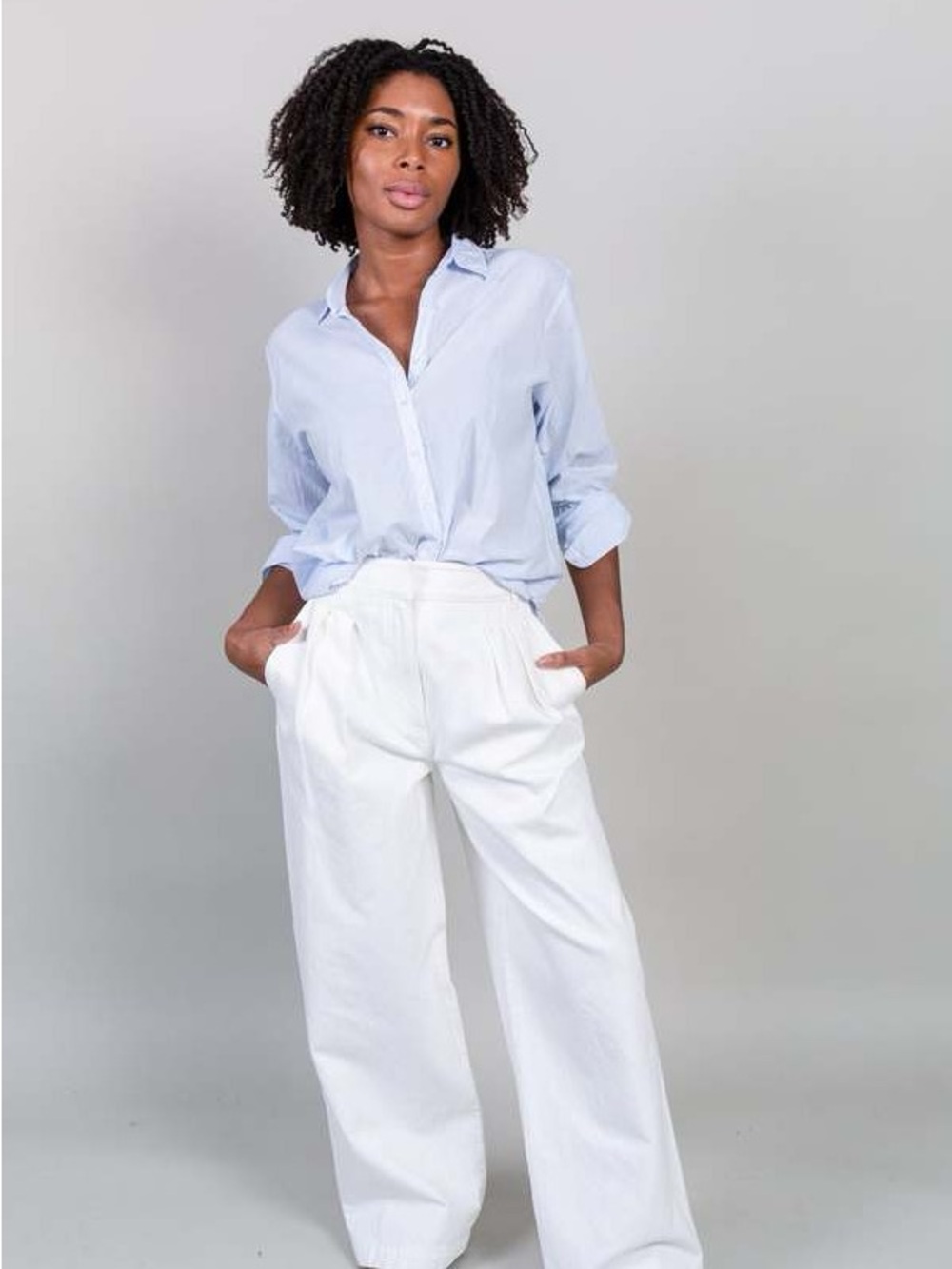 XIRENA COTTON LIGHT BLUE BUTTON DOWN BLOUSE